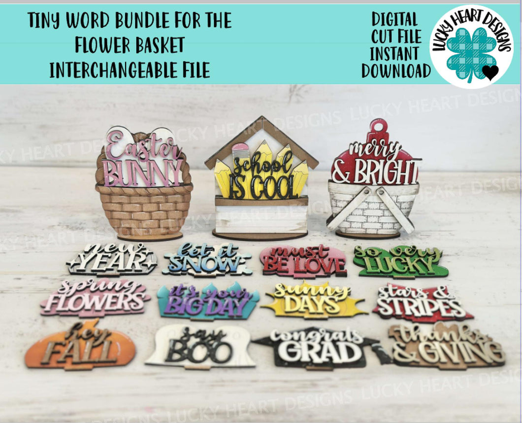 TINY Word Bundle Flower Basket Interchangeable File SVG, Seasonal, Holiday, Spring, Summer, Fall Tiered Tray, Glowforge, LuckyHeartDesignsCo