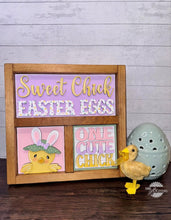 Load image into Gallery viewer, Easter Chick Interchangeable Leaning Sign File SVG, Glowforge Tiered Tray, Egg, Spring, LuckyHeartDesignsCo
