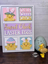 Load image into Gallery viewer, Easter Chick Interchangeable Leaning Sign File SVG, Glowforge Tiered Tray, Egg, Spring, LuckyHeartDesignsCo
