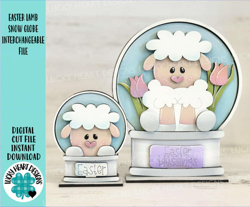 Easter Lamb Snow Globe Interchangeable File SVG, TINY Glowforge, Spring, Tulip, Eggs Tiered Tray LuckyHeartDesignsCo