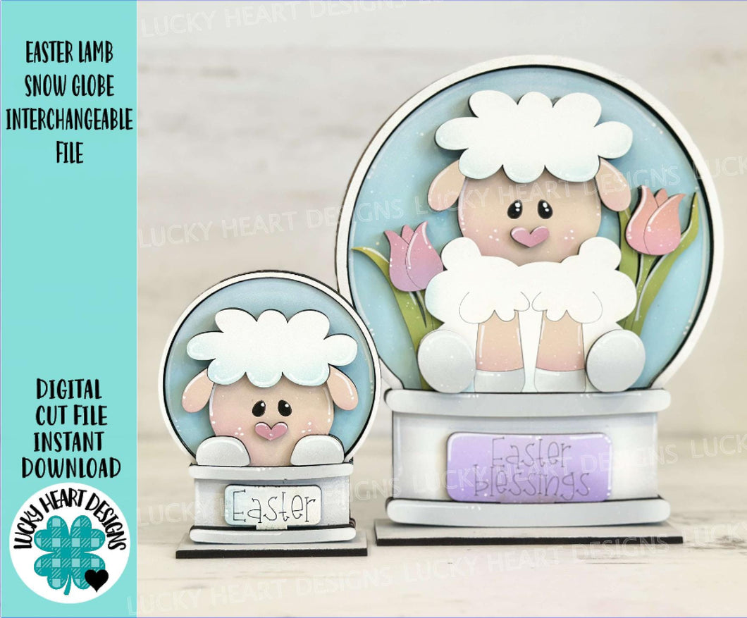 Easter Lamb Snow Globe Interchangeable File SVG, TINY Glowforge, Spring, Tulip, Eggs Tiered Tray LuckyHeartDesignsCo
