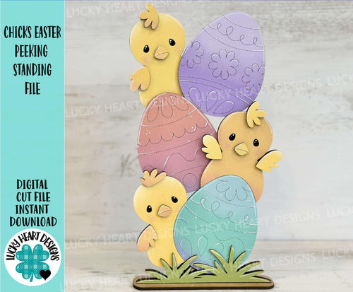 Chicks Easter Peeking Standing File SVG, Glowforge, Bird, Spring, Bunny, Egg Hunt, LuckyHeartDesignsCo
