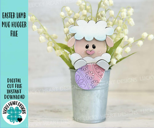Easter Lamb Mug Hugger File SVG, Glowforge Egg, Spring, Tiered Tray, Tray Decor, Plant Topper, Gift, LuckyHeartDesignsCo