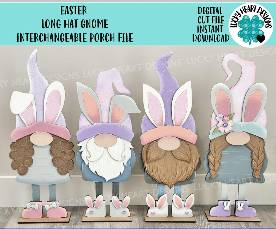 Easter Long Hat Porch Gnome Interchangeable File SVG, ADD ON, Holiday, Seasonal, Bunny, Spring, Rabbit, Glowforge, LuckyHeartDesignsCo