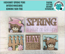 Load image into Gallery viewer, Highland Spring MINI Interchangeable Leaning Sign File SVG, Cow, Farm, Flower, Tiered Tray Glowforge, LuckyHeartDesignsCo
