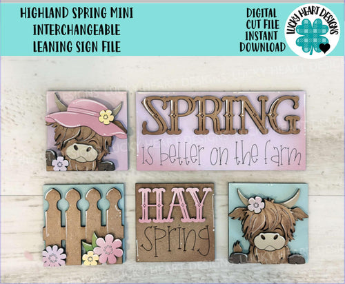 Highland Spring MINI Interchangeable Leaning Sign File SVG, Cow, Farm, Flower, Tiered Tray Glowforge, LuckyHeartDesignsCo