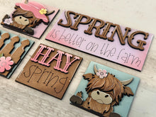 Load image into Gallery viewer, Highland Spring MINI Interchangeable Leaning Sign File SVG, Cow, Farm, Flower, Tiered Tray Glowforge, LuckyHeartDesignsCo
