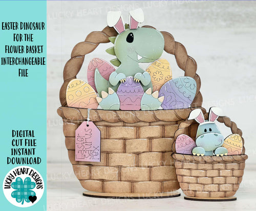 Easter Dinosaur For The Flower Basket Interchangeable File SVG, TINY Egg, Bunny, T-rex, Tiered Tray Glowforge LuckyHeartDesignsCo