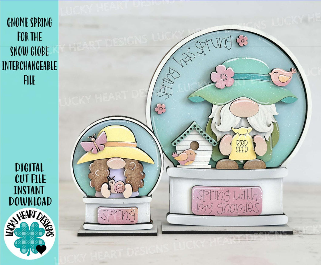 Gnome Spring Snow Globe Interchangeable File SVG, TINY, Glowforge, Birdhouse, Flower, Butterfly, Tiered Tray LuckyHeartDesignsCo