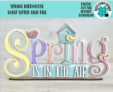 Load image into Gallery viewer, Spring Birdhouse Shelf Sitter Sign File SVG, Tiered Tray Bird, Flowers, Glowforge, LuckyHeartDesignsCo
