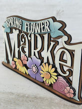 Load image into Gallery viewer, Flower Market Shelf Sitter Sign File SVG, Tiered Tray Spring, Daisy, Floral, Tulips, Flowers, Glowforge, LuckyHeartDesignsCo
