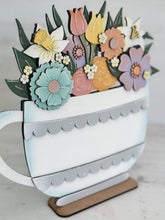 Load image into Gallery viewer, Mug Tea Cup Flower Basket Interchangeable (Original and TINY) File SVG, Coffee Seasonal Holiday Tiered Tray, Glowforge, LuckyHeartDesignsCo
