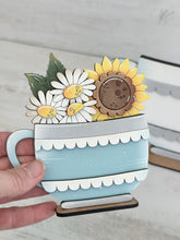 Load image into Gallery viewer, Mug Tea Cup Flower Basket Interchangeable (Original and TINY) File SVG, Coffee Seasonal Holiday Tiered Tray, Glowforge, LuckyHeartDesignsCo
