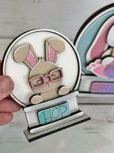 Load image into Gallery viewer, Hoppy Easter Bunny Snow Globe Interchangeable File SVG, TINY Glowforge, Spring Carrots Nerdy Glasses, Eggs Tiered Tray LuckyHeartDesignsCo
