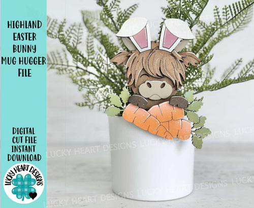 Highland Easter Bunny Mug Hugger File SVG, Glowforge, Cow, Farm, Tiered Tray, Tray Decor, Plant Topper, Gift, LuckyHeartDesignsCo