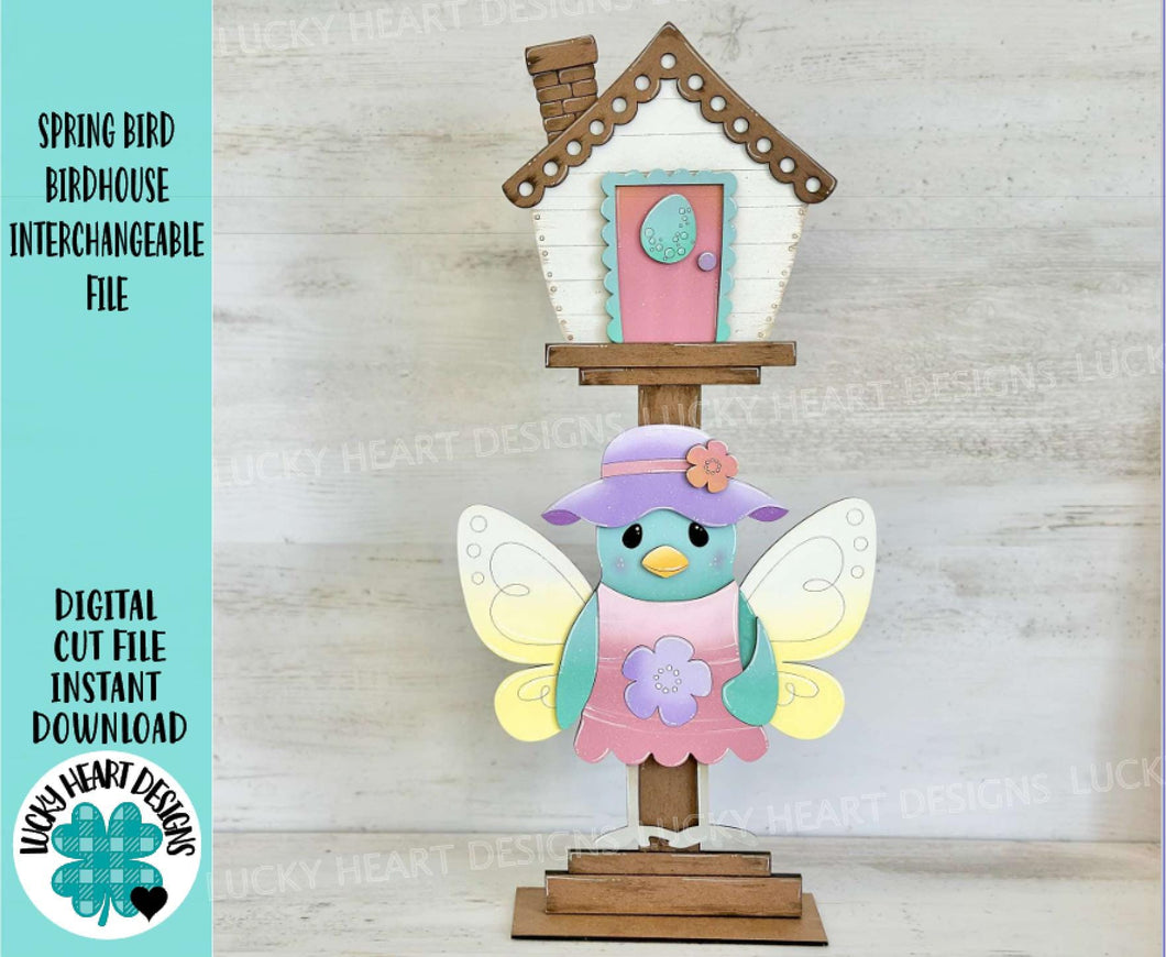 Spring Bird for the Birdhouse Interchangeable File SVG, Glowforge, Butterfly, Flower, Seasonal, Holiday Shapes, Floral, LuckyHeartDesignsCo