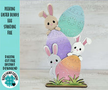 Load image into Gallery viewer, Peeking Easter Bunny Egg Standing File SVG, Glowforge, Carrot, Spring, Floppy Ear, Nerdy, Egg Hunt, LuckyHeartDesignsCo
