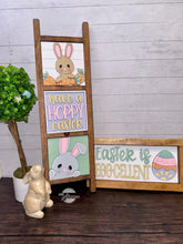 Load image into Gallery viewer, Hoppy Easter Interchangeable Leaning Sign File SVG, Glowforge Tiered Tray, Nerdy, Floppy Ear, Carrot, Egg, Spring, LuckyHeartDesignsCo
