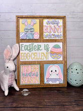 Load image into Gallery viewer, Hoppy Easter Interchangeable Leaning Sign File SVG, Glowforge Tiered Tray, Nerdy, Floppy Ear, Carrot, Egg, Spring, LuckyHeartDesignsCo
