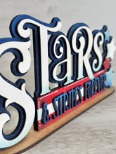 Load image into Gallery viewer, Stars and Stripes America Shelf Sitter Sign File SVG, Fourth of July, July Fourth, Tiered Tray Glowforge, LuckyHeartDesignsCo
