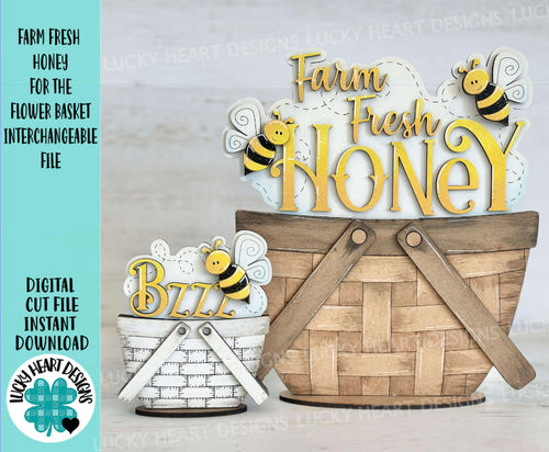 Farm Fresh Honey For The Flower Basket Interchangeable File SVG, TINY, Bee, Summer, Tiered Tray, Glowforge, LuckyHeartDesignsCo