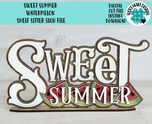 Load image into Gallery viewer, Sweet Summer Watermelon Shelf Sitter Sign File SVG, Tiered Tray Glowforge, LuckyHeartDesignsCo
