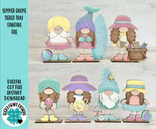 Load image into Gallery viewer, Summer Gnome Tiered Tray Standing File SVG, Glowforge Tiered Tray, Ice Cream, Pool, Beach, Lemonade, Surf, Swim, LuckyHeartDesignsCo
