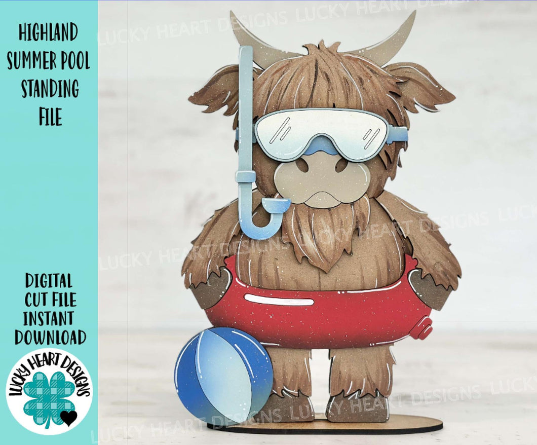 Highland Summer Pool Standing File SVG, Glowforge, Swim, Cow, Farm, Beach, Tiered Tray LuckyHeartDesignsCo