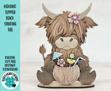 Load image into Gallery viewer, Highland Summer Beach Standing File SVG, Glowforge, Swim, Tropical, Coconut, Cow, Farm, Beach, Tiered Tray LuckyHeartDesignsCo
