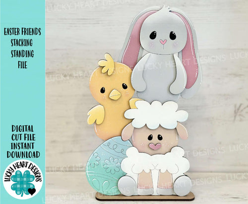 Easter Friends Stacking Standing File SVG, Glowforge, Chick, Bunny, Lamb, Spring, Floppy Ear, Egg Hunt, LuckyHeartDesignsCo