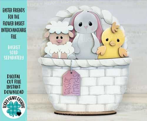 Easter Friends For The Flower Basket Interchangeable File SVG, (original only) Chick, Bunny, Lamb, Tiered Tray Glowforge LuckyHeartDesignsCo