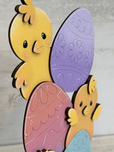 Load image into Gallery viewer, Chicks Easter Peeking Standing File SVG, Glowforge, Bird, Spring, Bunny, Egg Hunt, LuckyHeartDesignsCo
