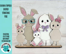 Load image into Gallery viewer, Bunny Family Easter Standing File SVG, Glowforge, Personalized, Mom, Day, Grandparents, Egg Hunt, LuckyHeartDesignsCo
