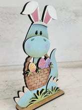 Load image into Gallery viewer, Easter Dinosaur Holding Basket Standing File SVG, Glowforge, Egg, Triceratops, T-rex, Dino Bunny, LuckyHeartDesignsCo
