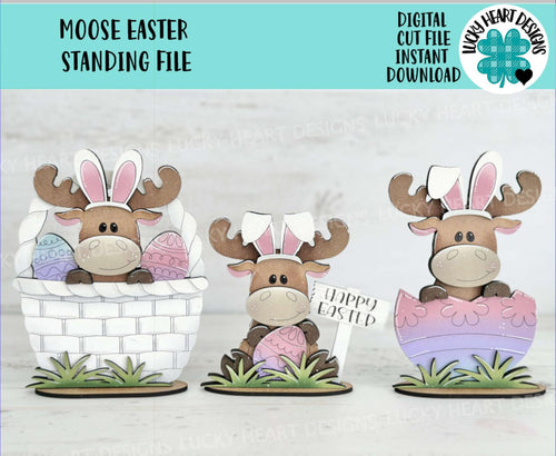 Moose Easter Standing File SVG, Glowforge, Egg, Basket, Hunt, Bunny, LuckyHeartDesignsCo