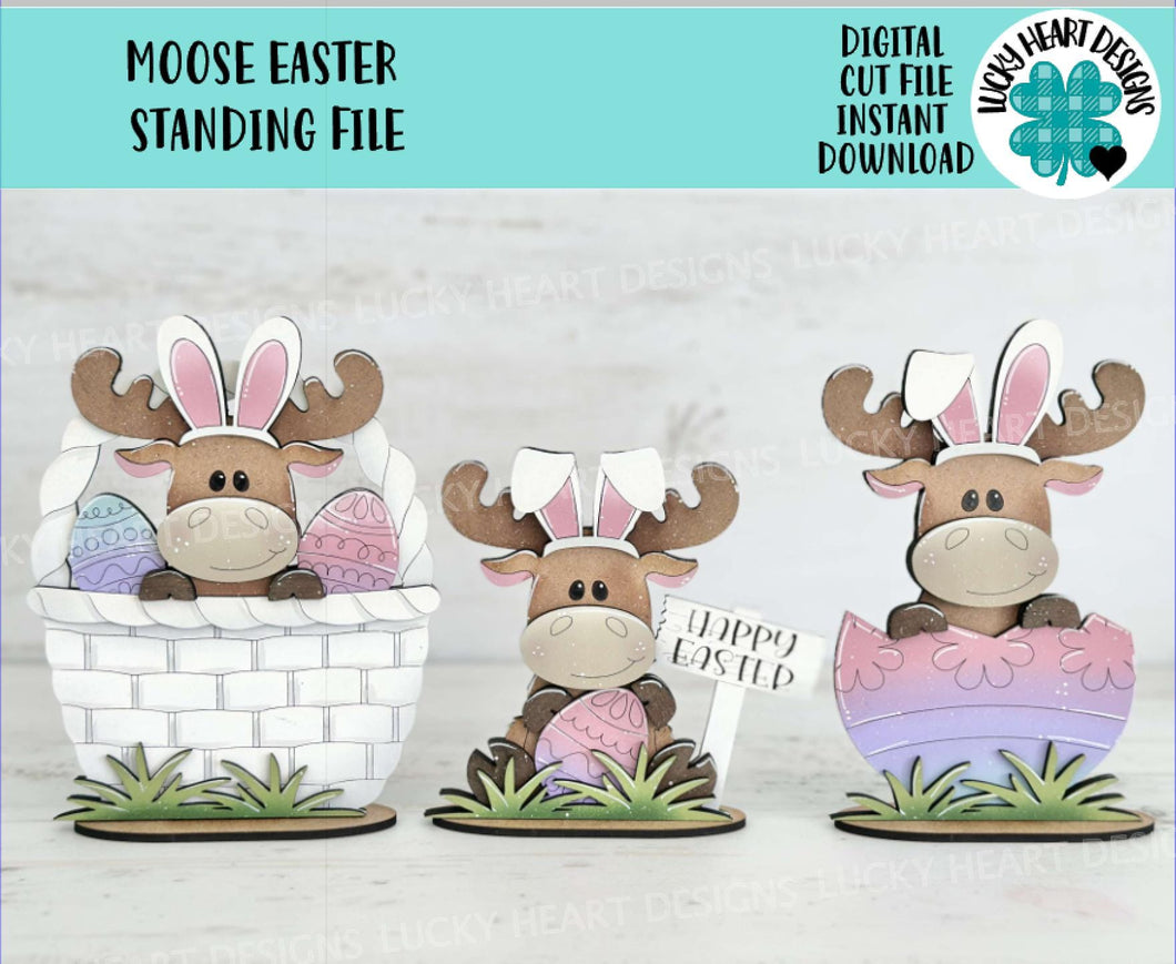 Moose Easter Standing File SVG, Glowforge, Egg, Basket, Hunt, Bunny, LuckyHeartDesignsCo