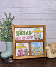Load image into Gallery viewer, Gnome Spring Flowers Interchangeable Leaning Sign File SVG, Umbrella, Tulips, Butterfly, Tiered Tray Glowforge, LuckyHeartDesignsCo
