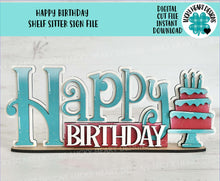Load image into Gallery viewer, Birthday Shelf Sitter Sign file SVG, Glowforge, Celebrate Candles, Cake, Lucky Heart Designs

