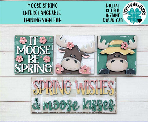 Spring Moose Interchangeable Leaning Sign File SVG, Glowforge, Flower, Tiered Tray, Spring, LuckyHeartDesignsCo