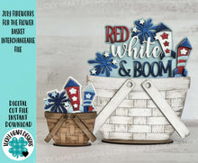 Load image into Gallery viewer, July Fireworks For The Flower Basket Interchangeable File SVG, Fourth, America, USA, Summer, Tiered Tray, Glowforge, LuckyHeartDesignsCo
