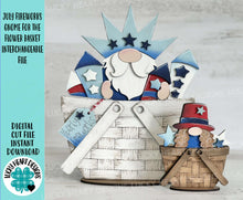 Load image into Gallery viewer, July Fireworks Gnome For The Flower Basket Interchangeable File SVG, America, USA, Summer, Tiered Tray, Glowforge, LuckyHeartDesignsCo
