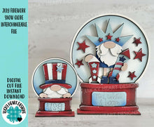 Load image into Gallery viewer, July Firework Gnome Snow Globe Interchangeable File SVG, TINY Fourth, Glowforge, Summer, America, USA, Tiered Tray LuckyHeartDesignsCo
