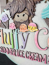 Load image into Gallery viewer, Highland Cow Ice Cream Door Hanger File SVG, Summer, Farm Summer, Glowforge, LuckyHeartDesignsCo

