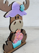 Load image into Gallery viewer, Spring Moose Standing File SVG, Glowforge, Umbrella, Flowers Farm, Tiered Tray LuckyHeartDesignsCo
