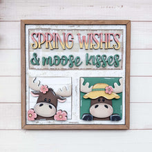 Load image into Gallery viewer, Spring Moose Interchangeable Leaning Sign File SVG, Glowforge, Flower, Tiered Tray, Spring, LuckyHeartDesignsCo
