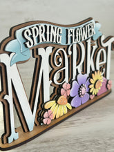 Load image into Gallery viewer, Flower Market Shelf Sitter Sign File SVG, Tiered Tray Spring, Daisy, Floral, Tulips, Flowers, Glowforge, LuckyHeartDesignsCo
