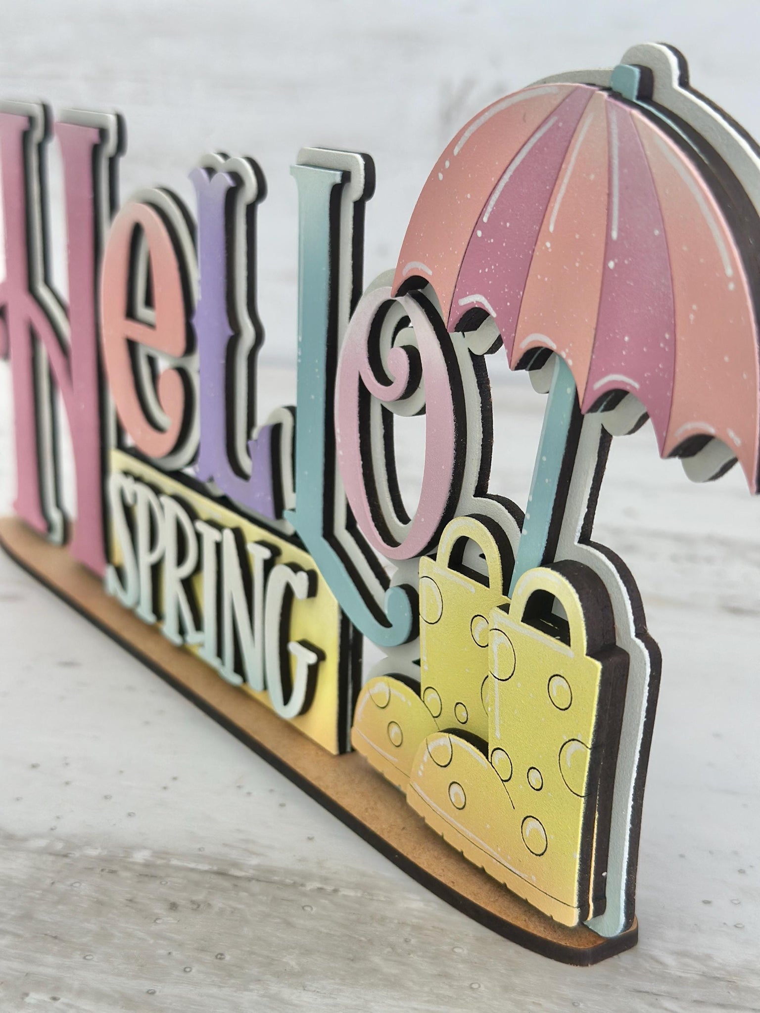 Hello Spring Shelf Sitter Sign File SVG, Tiered Tray Spring, Umbrellas ...