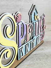 Load image into Gallery viewer, Spring Birdhouse Shelf Sitter Sign File SVG, Tiered Tray Bird, Flowers, Glowforge, LuckyHeartDesignsCo
