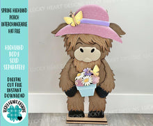 Load image into Gallery viewer, Spring Highland Porch Interchangeable Hats File SVG, (hat only) Seasonal Cow Holiday Farm, Butterfly, Flower, Glowforge, LuckyHeartDesignsCo
