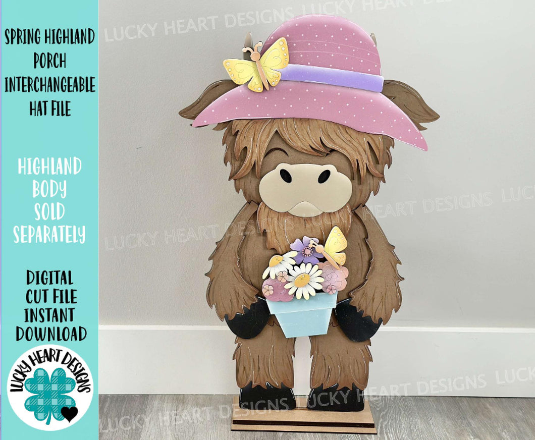 Spring Highland Porch Interchangeable Hats File SVG, (hat only) Seasonal Cow Holiday Farm, Butterfly, Flower, Glowforge, LuckyHeartDesignsCo